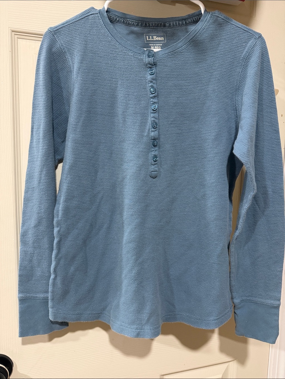 L.L. Bean women’s Long-Sleeve Henley in Light Blue